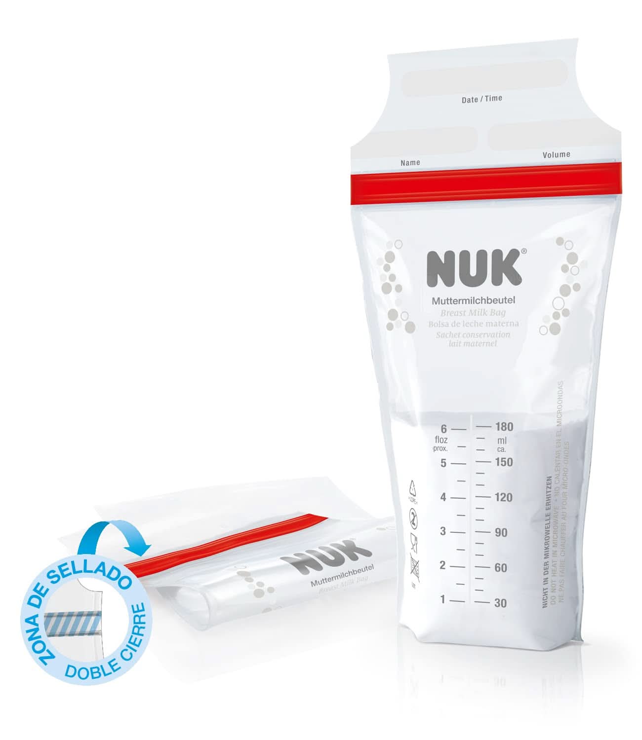 Sacs de lait maternel NUK, peu encombrants et utilisables immédiatement, 180 ml, 25 pcs, transparents Accessoires Alimentation et Allaitement Bebe Naty Shop