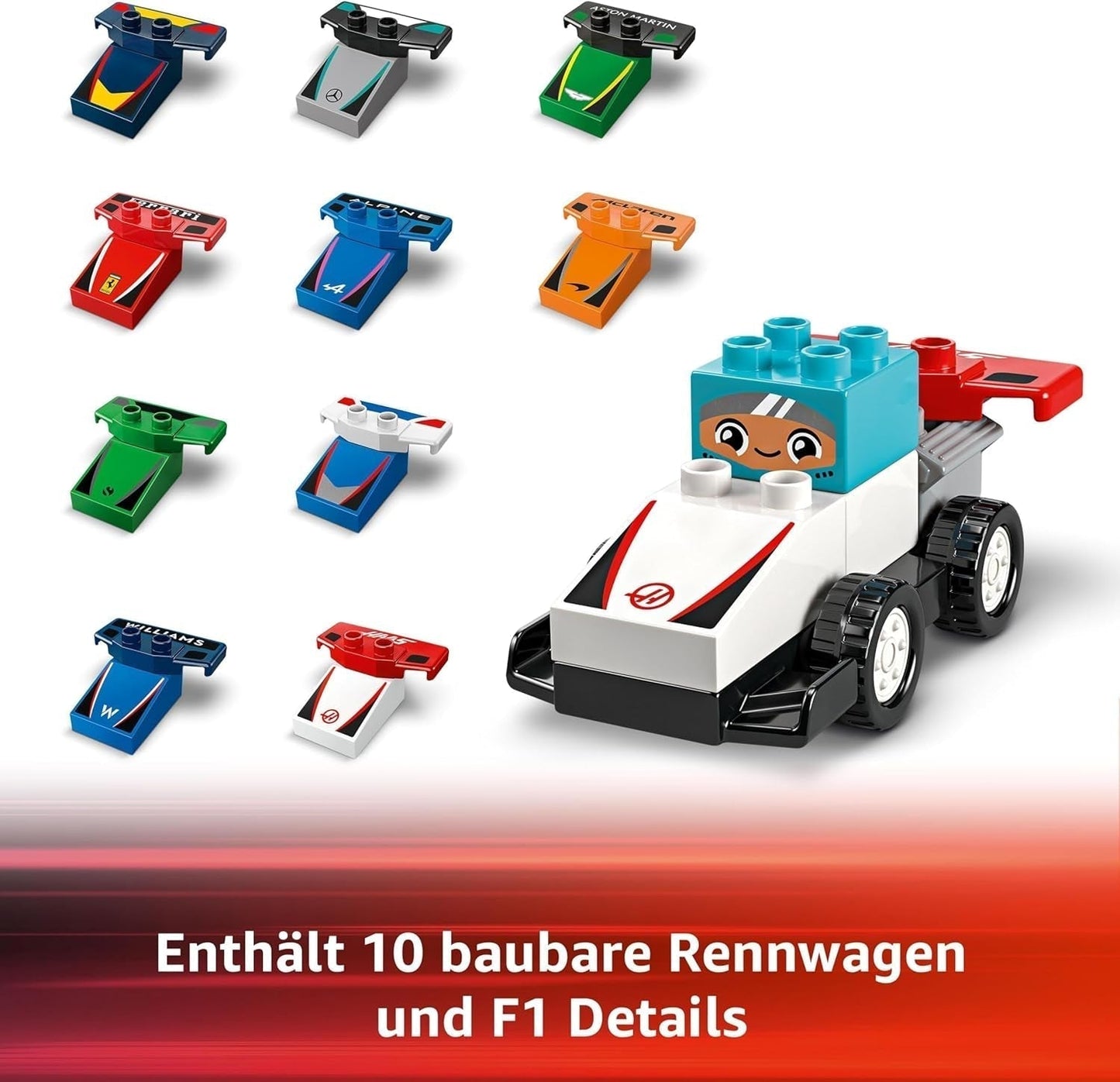 LEGO DUPLO Town F1 Team Race Cars With Racers, jouet de construction pour toute la famille, expérience de jeu imaginative, cadeau d'anniversaire pour les tout-petits, garçons et filles à partir de 2 ans 10445 Jeux de construction Besuche den LEGO-Store
