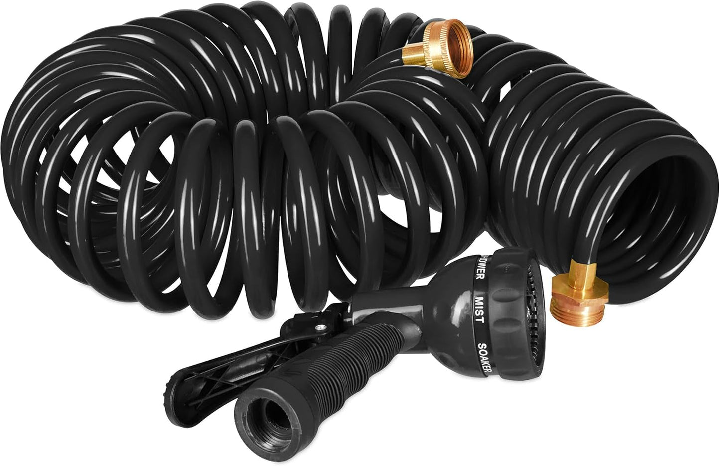 Relaxdays Tuyau spiralé extensible jusqu'à 10 m Tuyau d'arrosage flexible avec pulvérisateur d'eau 7 modes de pulvérisation Noir