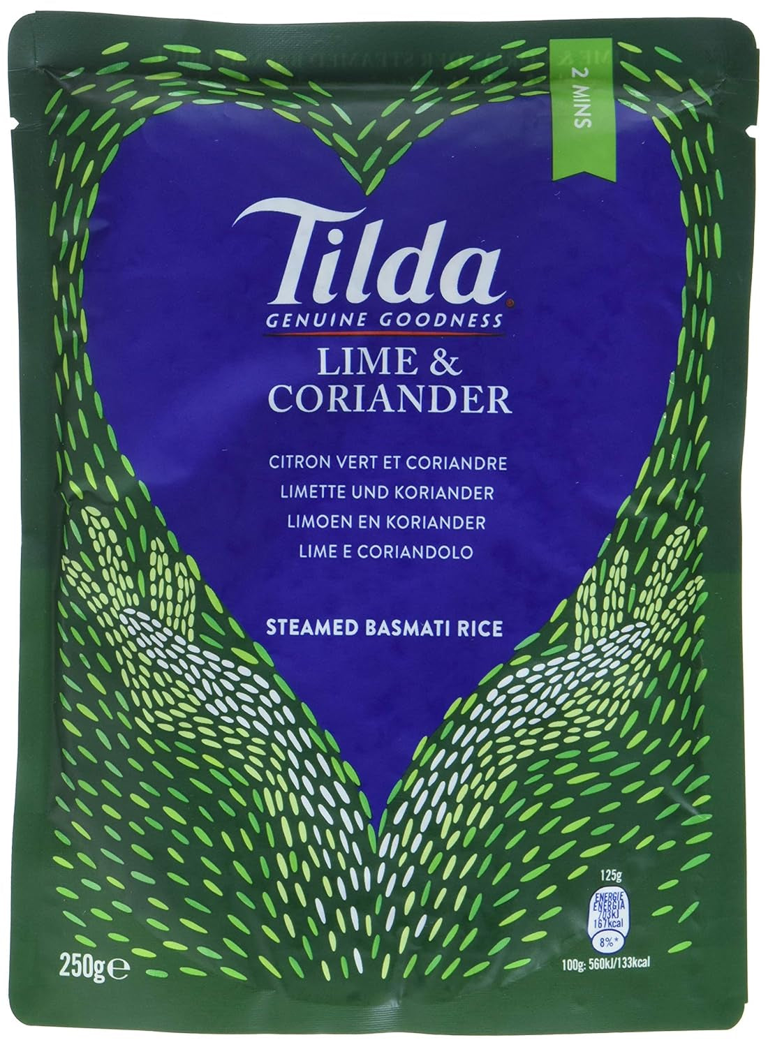 TILDA Riz basmati cuit à la vapeur au citron vert et coriandre pour le micro-ondes, 250 g