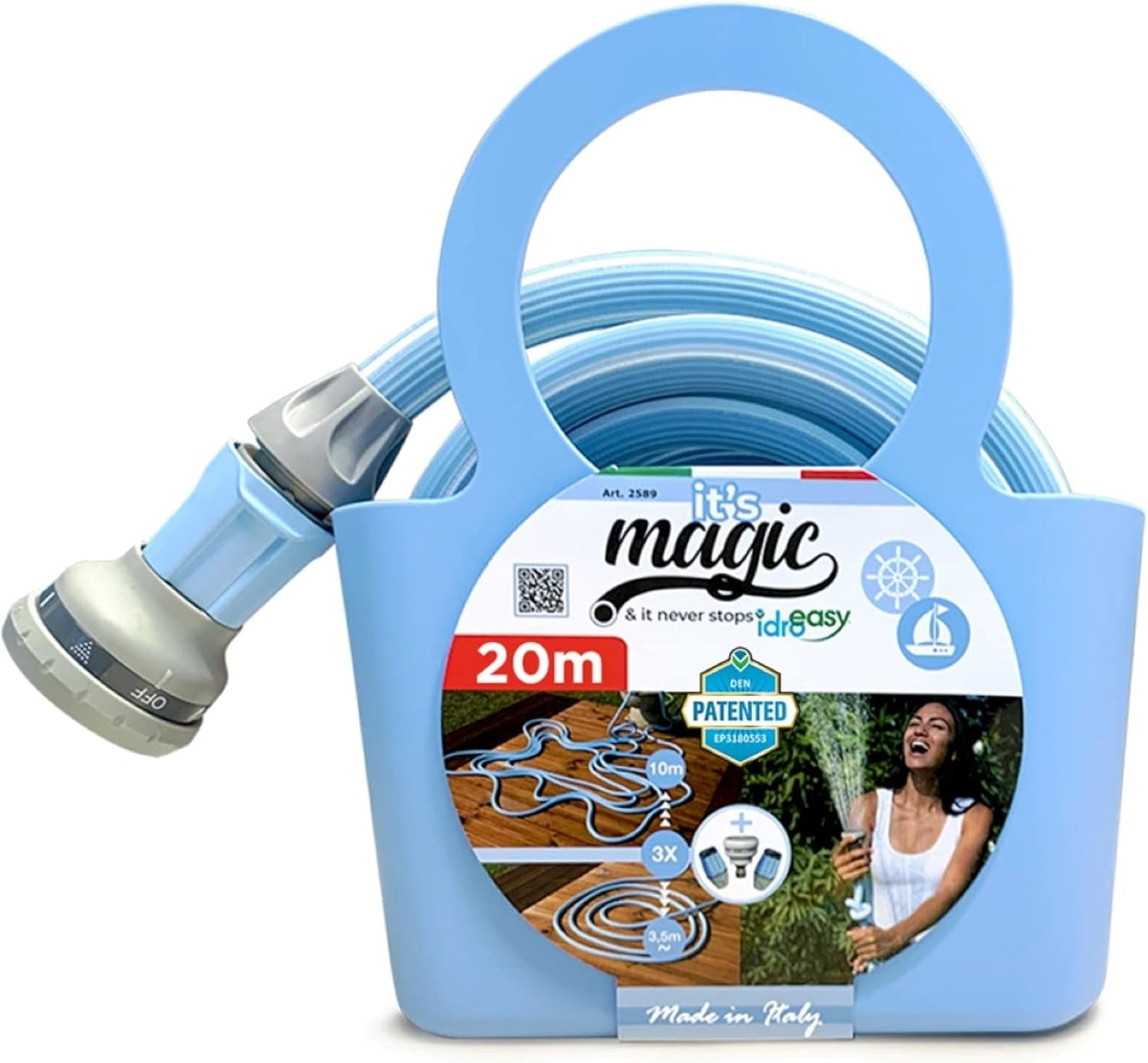 Magic Blue Hose Tuyau d'arrosage extensible de 20 mètres avec sac et buse de pulvérisation