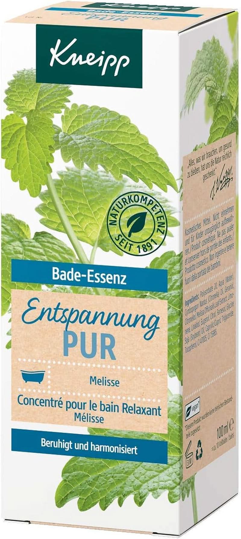 Kneipp Bade, huile de bain à l'huile essentielle naturelle de mélisse indienne et à l'extrait de mélisse, 100 ml Naty Shop
