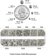 Beadland 2500Pcs Verre Nailart Strasssteine ​​​​Kristall Flatback Edelsteine ​​​​Runde, ​​​​pour Handwerk Gemischt 8 Größen SS4 ~ SS30 Mit Picking Pinzette Und Stift (Kristall Weiss)