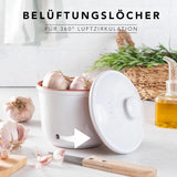 Römertopf Fresh Pot MINI 0,6 litres - Pot à ail en céramique - L'argile respirante garde les légumes frais plus longtemps - Circulation d'air idéale - Boîtes de conservation blanches Naty Shop