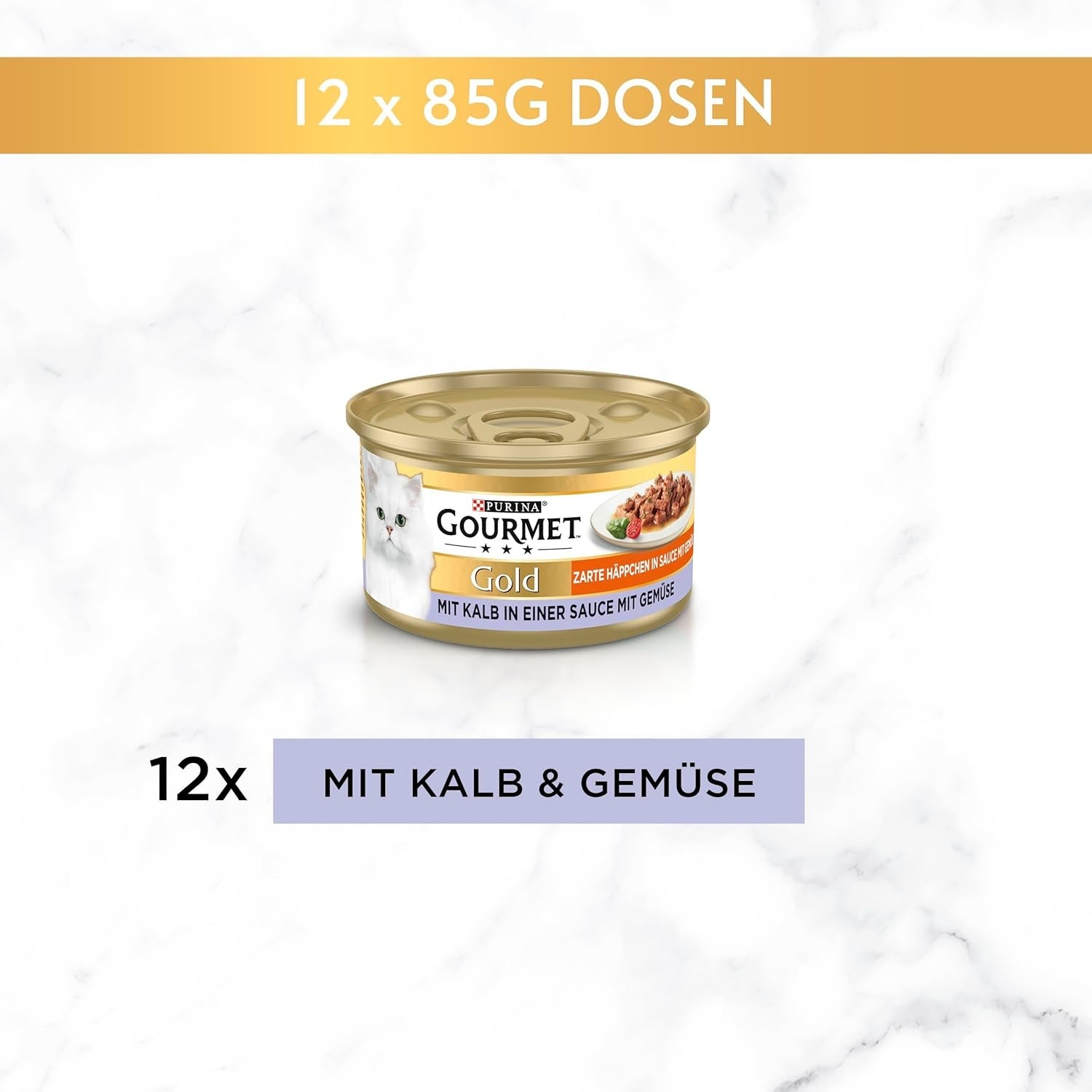Gourmet Gold Tender Morceaux en Sauce Végétale Veau et Légumes Nourriture Humide pour Chat Paquet de 12 (12 x 85g)