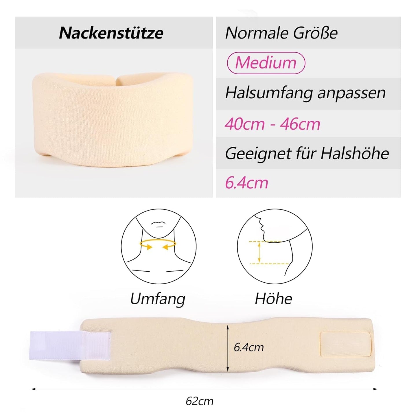 RESTCLOUD Support de nuque en mousse souple, collier universel, support de cou réglable pour le sommeil - Soulage les douleurs cervicales (blanc, col de 6,4 cm de profondeur, M) Oreillers orthopédiques cervicaux Naty Shop