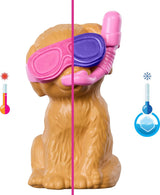Barbie Puppy Pool Party Playset avec poupée tendance, niche pour chien et toboggan, piscine en forme de cœur, 2 figurines de chien, 6 accessoires et changeur de couleur, JBF35