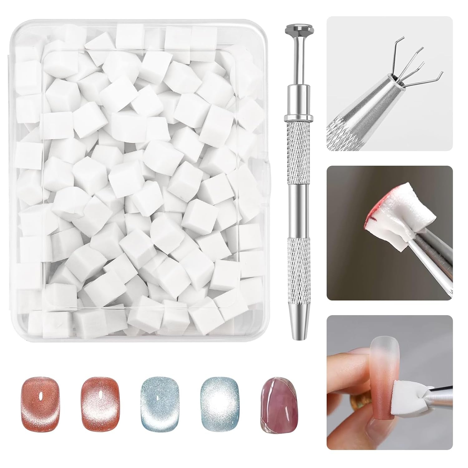 200 pièces Nail Art Schwamm Mit Metallgreifer,Nagelkunst Rendering Werkzeuge Mit Greifer,Éponge Nagel Pinsel,Nageldesign Zubehör Für Nail Art Rendering