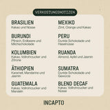 Sélection de grains de café Incapto dans le monde entier | Sélection de 10 origines du monde | Café de spécialité | 100% Arabica | Idéal comme coffret cadeau café | Pour les amateurs de café | 10 paquets x 100g