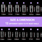 Lot de 504 faux ongles à couverture complète, 12 tailles, avec colle à ongles, ongles artificiels en acrylique avec boîte de rangement pour salons de manucure et bricolage à domicile (carré)