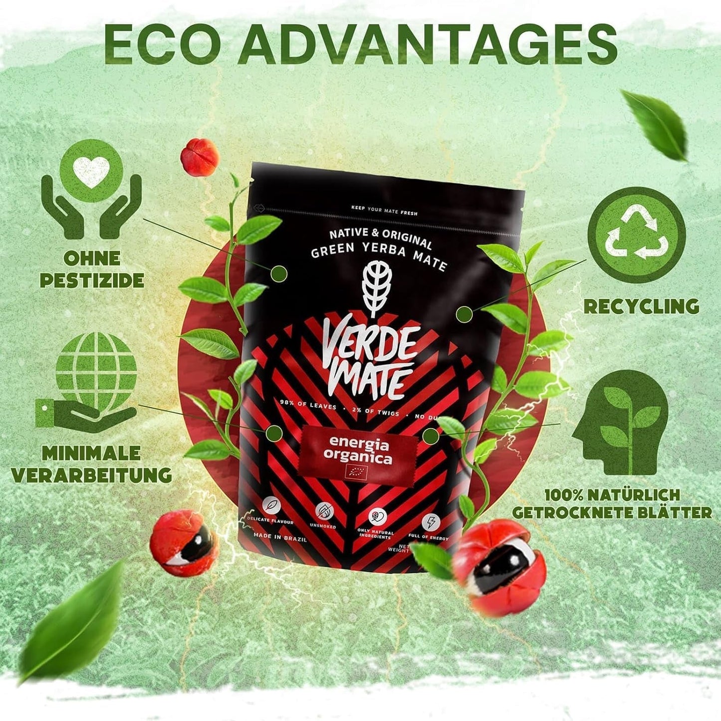 Green Mate Green Organica Énergie Guarana 500G | Thé Yerba Mate biologique du Brésil | Teneur en caféine naturelle | Thé Maté Bio