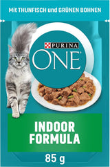 PURINA ONE Indoor Formula Nourriture humide pour chat, morceaux tendres dans une sauce au thon maison, paquet de 26 (26 x 85 g)