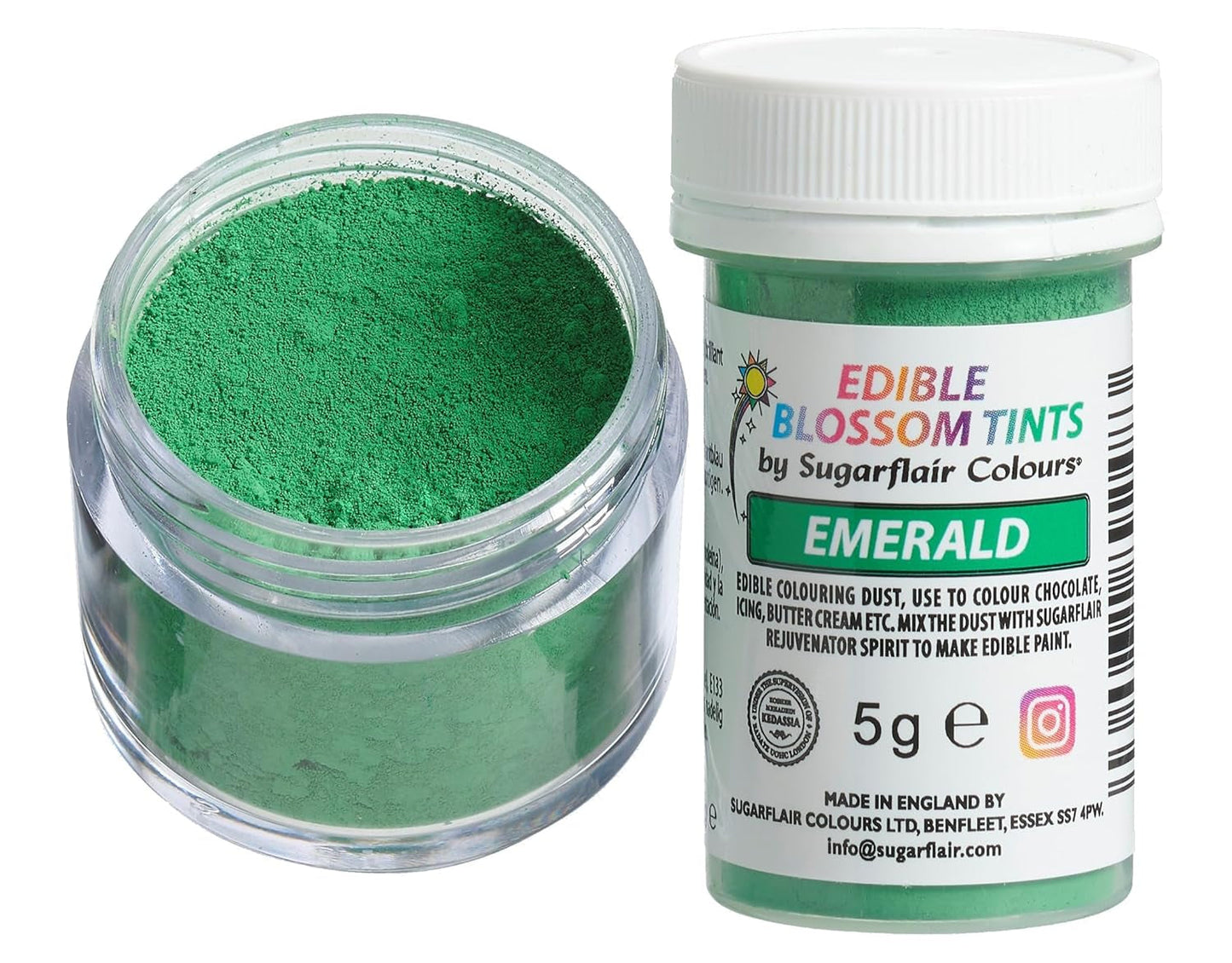 Sugarflair Blossom Tint Dust Poudre de colorant alimentaire émeraude – Poudre de colorant alimentaire pour décoration de gâteaux, pâte à sucre, fondant, glaçage, chocolat, crème au beurre, macarons et plus encore – 5 g