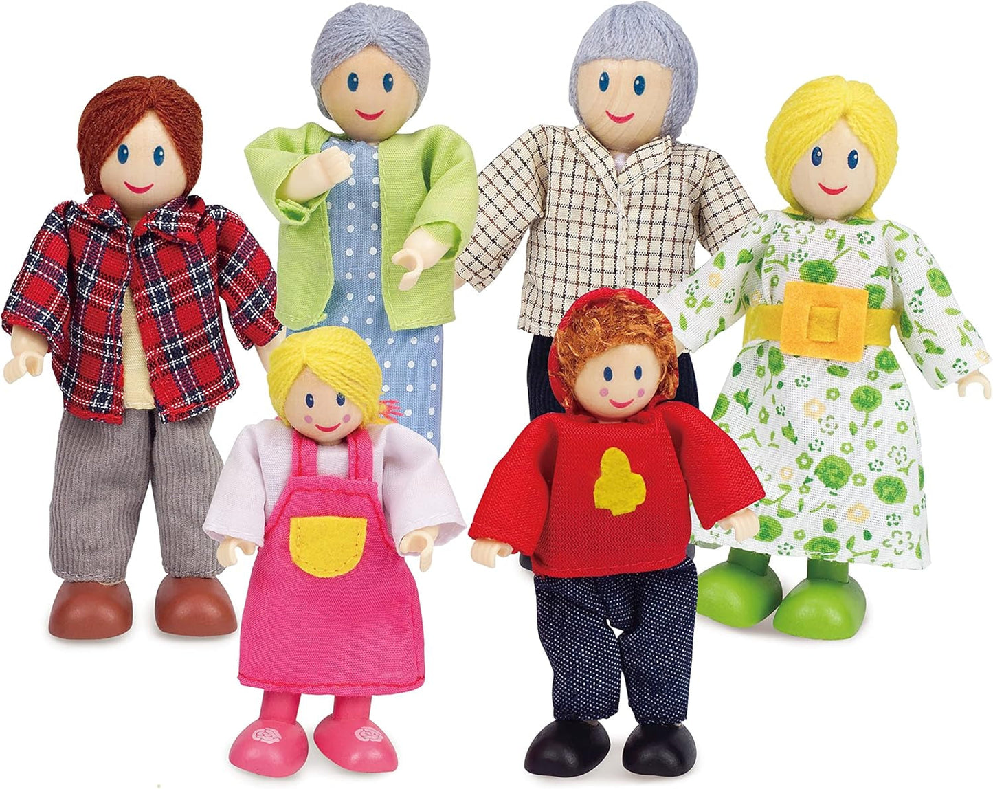 E3405 - Maison de poupée, Maison de poupée avec accessoires, en bois et E3500 - Famille de poupées, peau claire