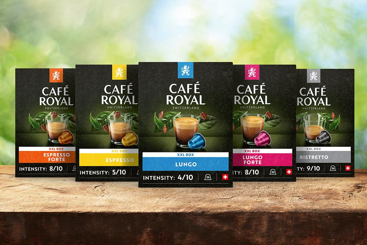 Café Royal Lungo Forte 36 capsules pour machine à café Nespresso - intensité 8/10 - capsules de café certifiées UTZ en aluminium (emballage avec 2)