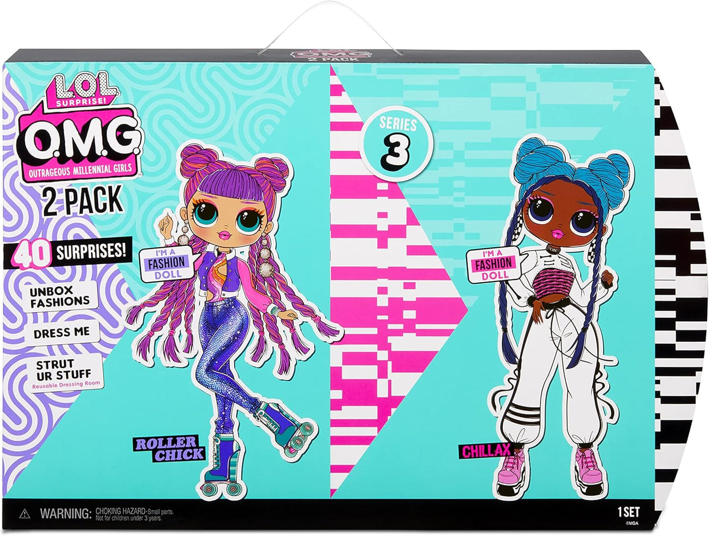LOL Surprise OMG Fashion Doll 2er-Pack ROLLER CHICK & CHILLAX - Poupées exclusives avec 40 Überraschungen inkl. Tenues et accessoires - Ensemble de jeux 2 en 1 - Série 3 - Pour les enfants à partir de 4 ans