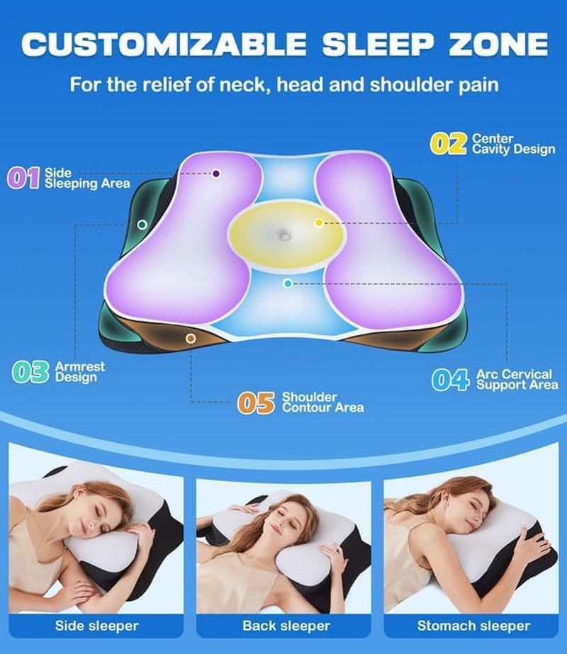 SUPA MODERNE Oreiller en Mousse à Mémoire Oreiller Rafraîchissant pour Dormeur Latéral 60X40 Orthopédique Côté Dos Ventre Cou Soulagement des Douleurs Cervicales Oreillers Cervicaux Orthopédiques Naty Shop