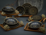 CreaTable, 23588, Série MANDALA GOLD - Noir, Service de table 12 pièces, Service d'assiettes en porcelaine, Passe au lave-vaisselle et au micro-ondes, Fabrication de qualité