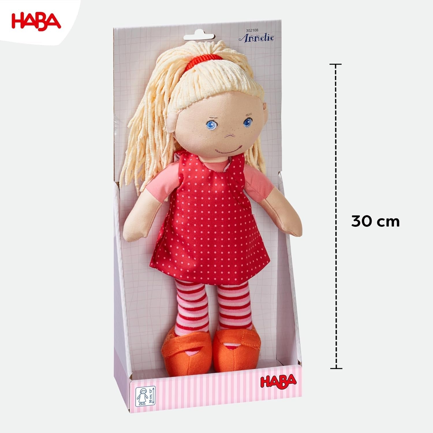 Poupée douce HABA Annelie - Poupée douce aux cheveux arrangés - Avec vêtements interchangeables - A partir de 18 mois - 30 cm - Lavable - 1302108001