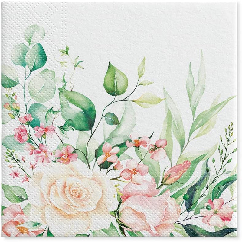 PAW - Serviettes 3 Épis (33 X 33 Cm) I 20 Pièces I Parfaites pour les Anniversaires, Fêtes, Mariages, Communions et Fêtes I Serviettes en Papier Colorées - Fleurs, Roses I Couleur : Moments Floraux (Pack de 2)