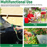 Tuyau d'arrosage flexible vert de 30 m/100 pieds avec buse de pulvérisation et connecteurs en laiton de 3/4" et 1/2" 10 fonctions Tuyau d'eau extensible 3 fois extensible sans pli pour sol de jardin, terrasse, voiture