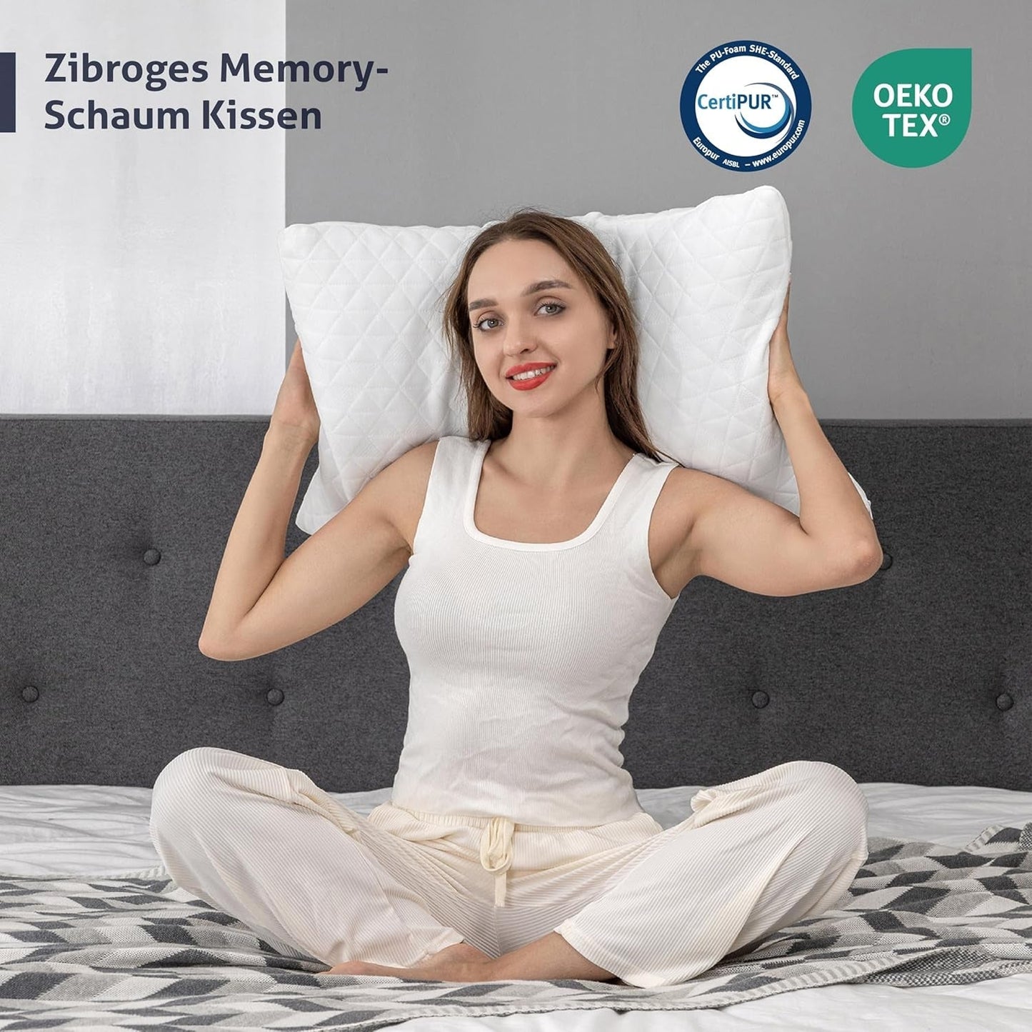 Oreiller EGO HOME à mémoire de forme 40x80 cm avec mousse à mémoire de forme déchiquetée - Oreiller cervical respirant et ergonomique pour dormeurs sur le côté, sur le dos ou sur le ventre - Certifié Oeko-Tex - Housse lavable