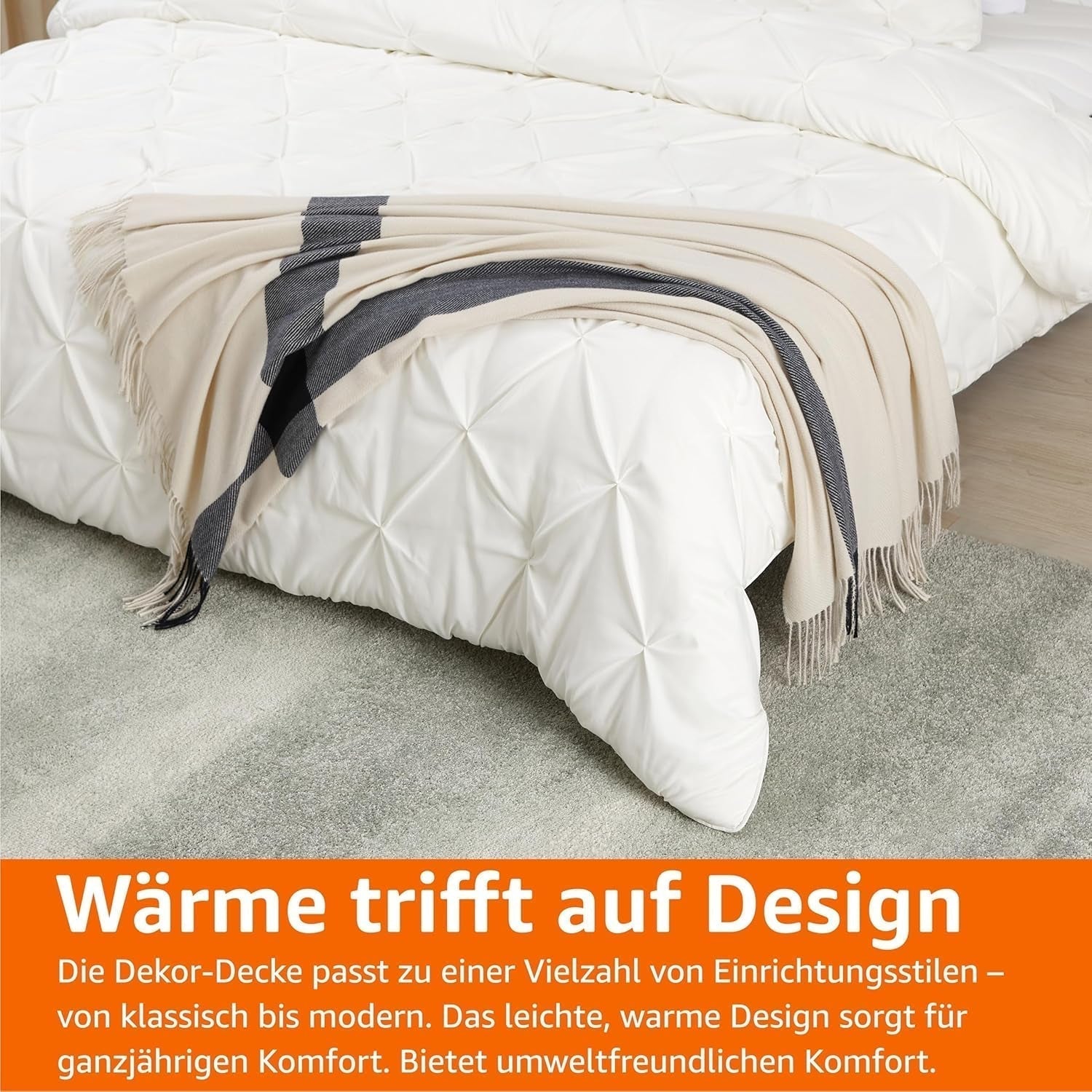Amazon Basics Plaid léger en polyester recyclé, couverture douillette pour décoration de chambre, 127 x 152 cm, blanc ivoire avec motif bleu Check Beds and Couvertures Besuche den Amazon Basics-Store