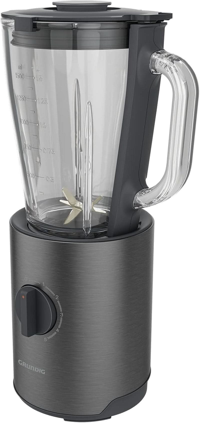 Grundig Delisia Novus SM 7140 Batteur sur socle professionnel, 1,5 litre, 800 watts, 6-Fach Edelstahlmesser Mit Zirkonium-Beschichtung, 5 Geschwindigkeitsstufen + Pulse-Funktion, Dark Inox/Edelstahl Kitchen Naty Shop