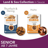 IAMS Delights Nourriture humide pour chats seniors - Multipack au poulet et poisson en sauce, nourriture humide de haute qualité pour chats de plus de 7 ans, 12 x 85 g