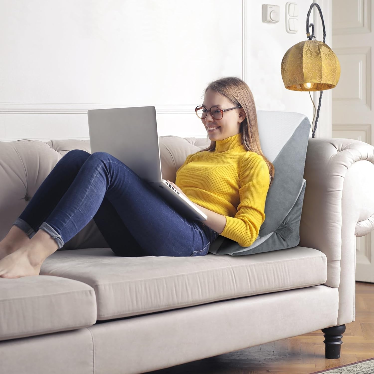 Oreiller compensé réglable, oreiller de lecture en mousse haute densité avec rouleau de cou pour lit et canapé, cale de lit ergonomique pour l'apnée du reflux du sommeil, oreiller de jambe, oreiller de dos pour lire, jouer ou regarder la télévision