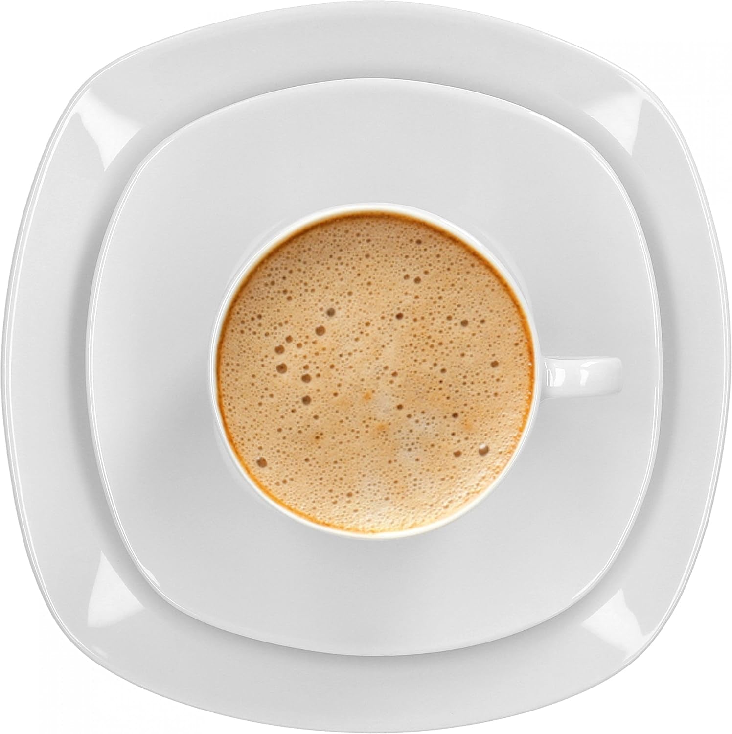 Van Well Lilli Service à café pour 12 personnes, 36 pièces carrées en porcelaine blanche avec bords incurvés pour une table basse parfaitement disposée – Passe au lave-vaisselle