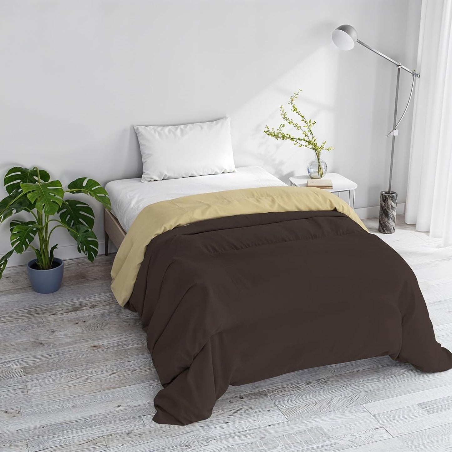 Couverture d'hiver basique, unie et doublée, vert foncé/crème, 200X245Cm Naty Shop couettes et couettes Marron/crème 200X245Cm