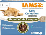 IAMS Delights Sea Collection Nourriture humide pour chats sans céréales - Multipack avec une variété de poissons en sauce, nourriture humide sans céréales pour chats à partir de 1 an, 12 x 85 g
