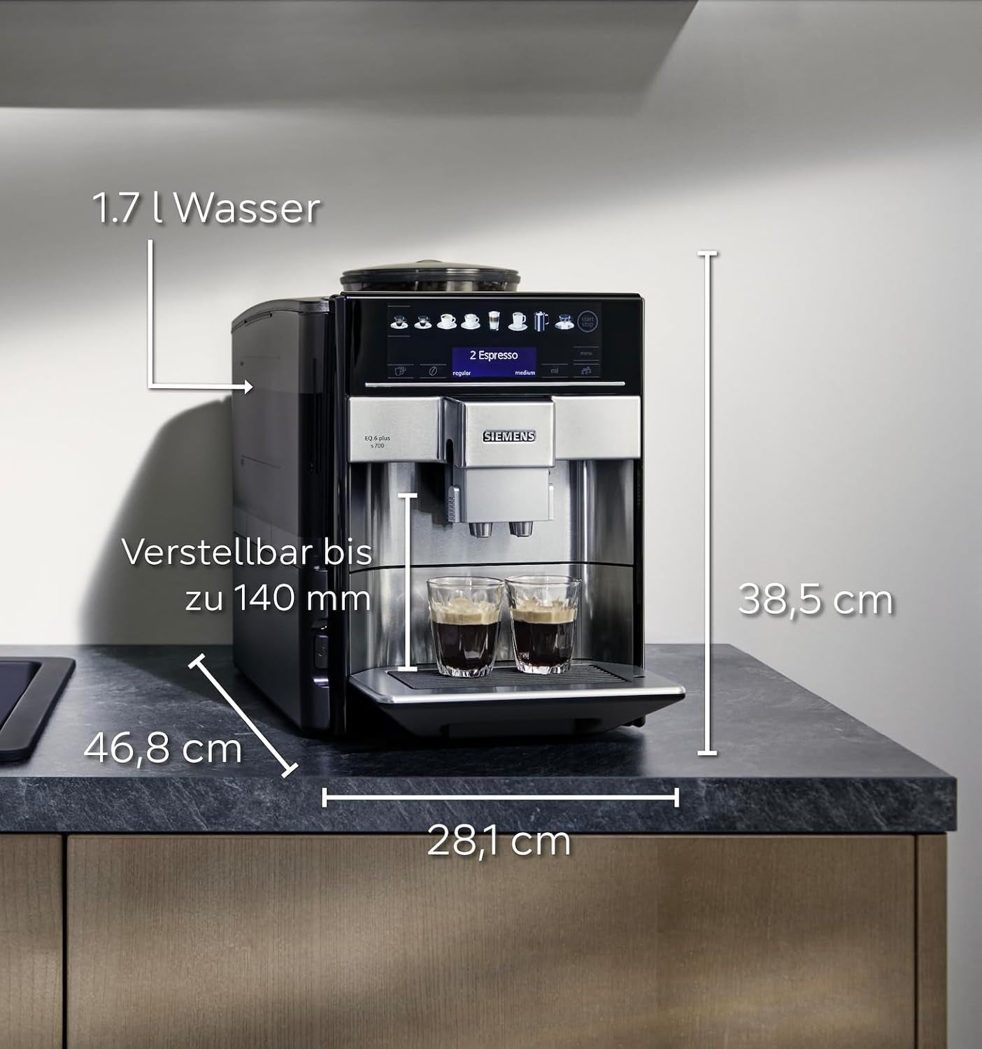 Machine à expresso automatique Siemens EQ.6 plus s700 TE657503DE, pour de nombreuses spécialités de café, mousseur à lait, moulin en céramique, double fonction café, anticalcaire, nettoyage vapeur automatique, 1500 W, acier inoxydable
