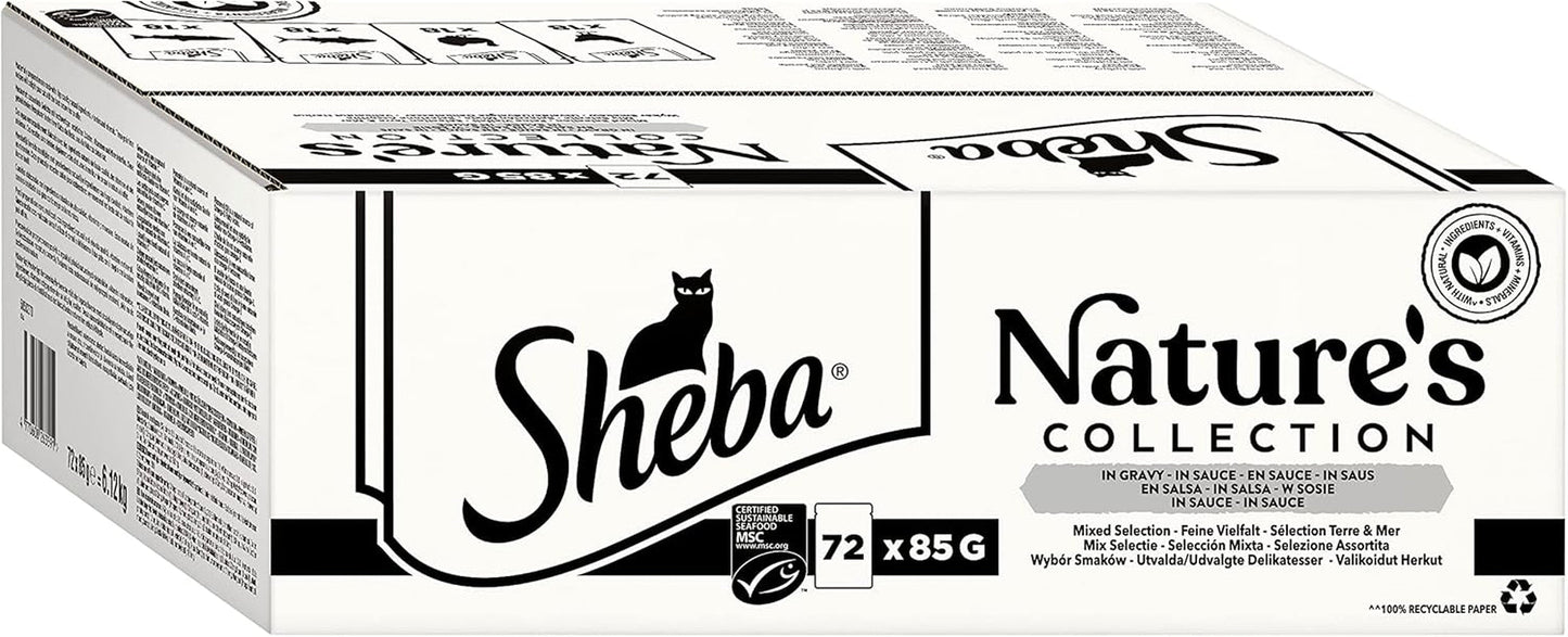 SHEBA Nature's Collection in Gravy - Nourriture humide pour chats de haute qualité, variété fine (MSC) en sachets portionnés - 72 x 85 g