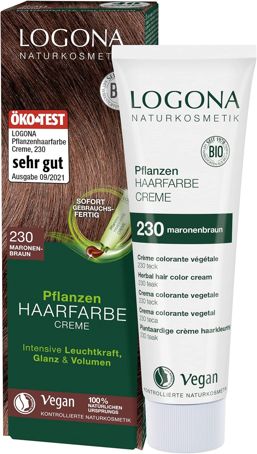 LOGONA Natural Cosmetics Plant Hair Color Cream 240 Nougat Brown, Teinture naturelle pour cheveux bruns au henné, crème colorante pour tons bruns, coloration pour cheveux foncés, 150 ml Teinture capillaire Naty Shop 230 châtain [tec]