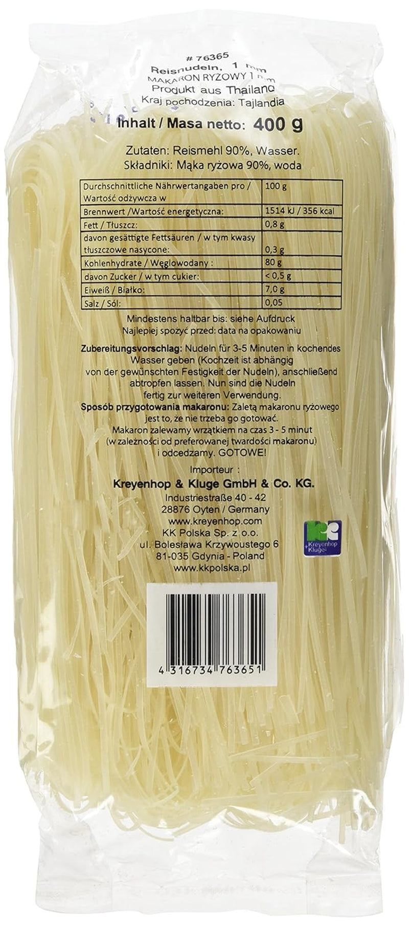 Nouilles de riz - Thaïlandaises, nouilles en ruban de riz de 1 mm de large, à base de farine de riz - 17 x 400 g