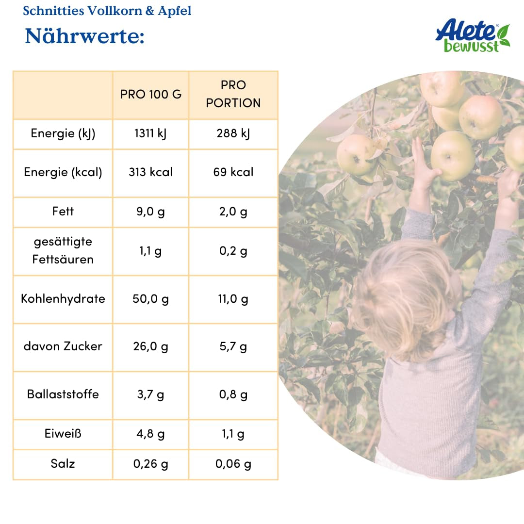 Alete Tartes tranchées bio aux grains entiers et pommes 6 x 22 g
