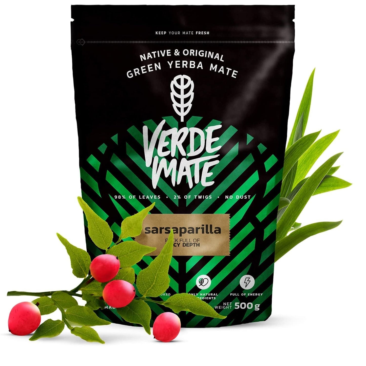 Service à thé Yerba Mate aux herbes | Yerba Maté aux herbes | Green Mate Énergie verte Guarana, Guayusa Jazmin, Salsepareille | Yerba Mate verte brésilienne | 3X500G