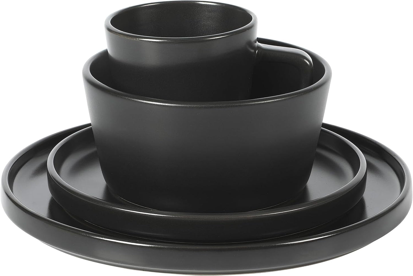 Service de table Bowery, 32 pièces, noir mat, grès, assiettes, bols et tasses, pour 8 personnes