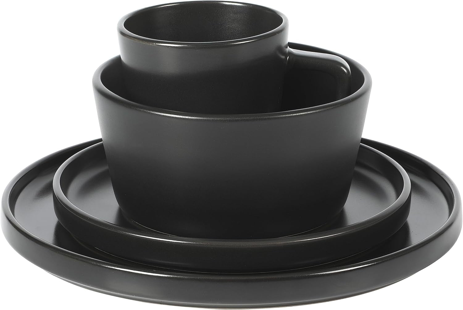 Service de table Bowery, 32 pièces, noir mat, grès, assiettes, bols et tasses, pour 8 personnes