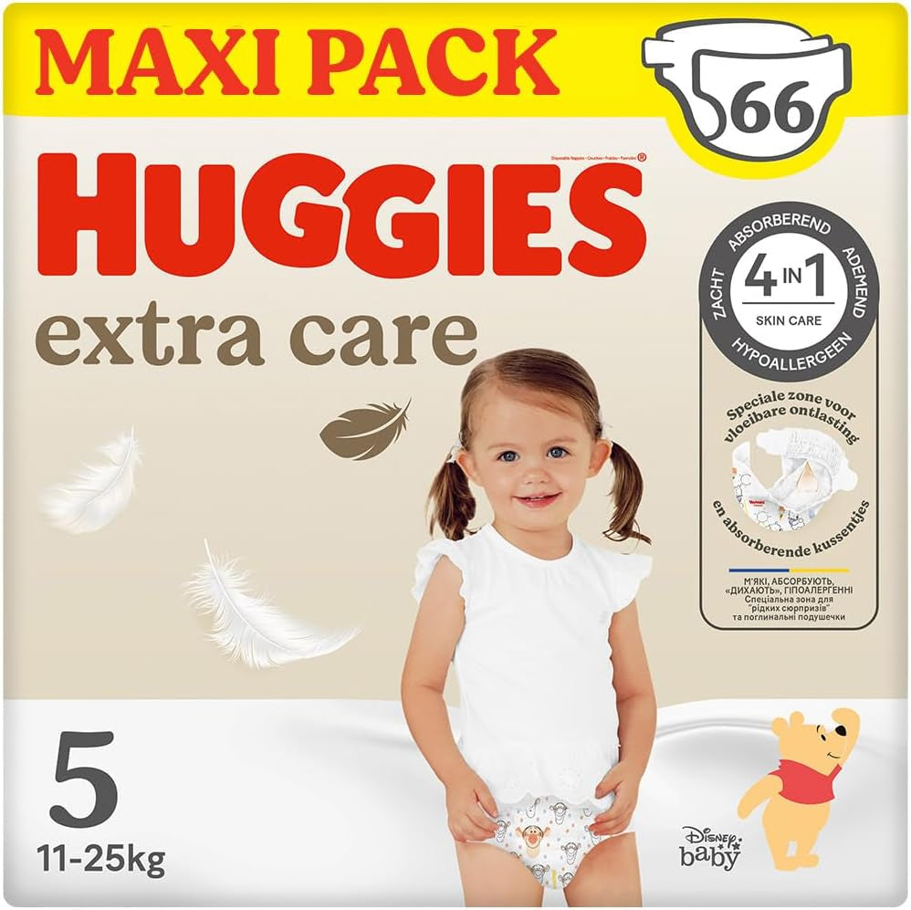Couches pour bébé Huggies Extra Care avec Disney, taille 5 (12-22 kg), paquet de 2 x 33 couches, 66 couches au total