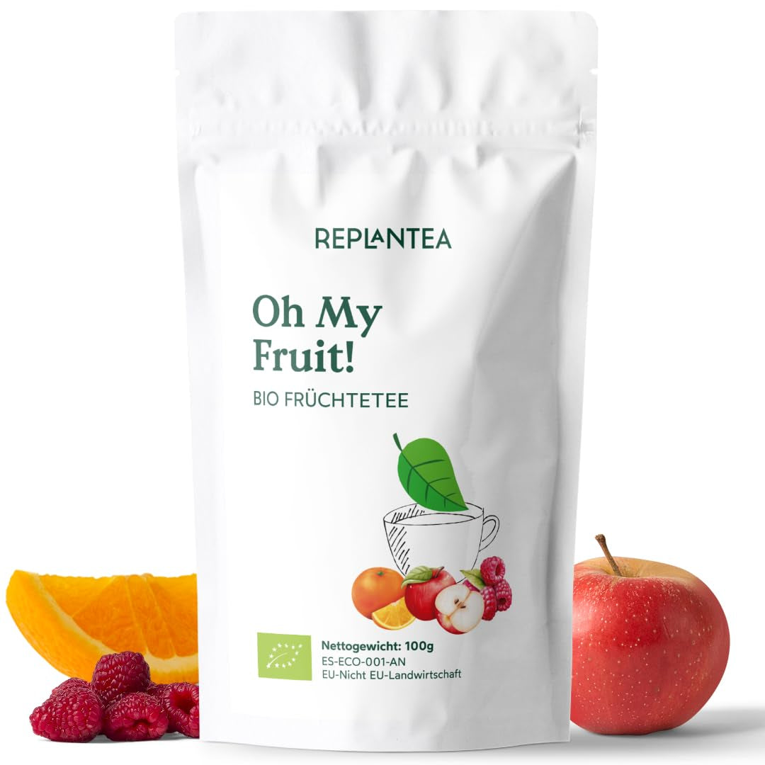 Thé aux fruits Oh My Fruit BIO 100 g (50 tasses) | Thé aux fruits en vrac avec pommes, hibiscus, framboises, oranges et feuilles de stévia REPLANTEA