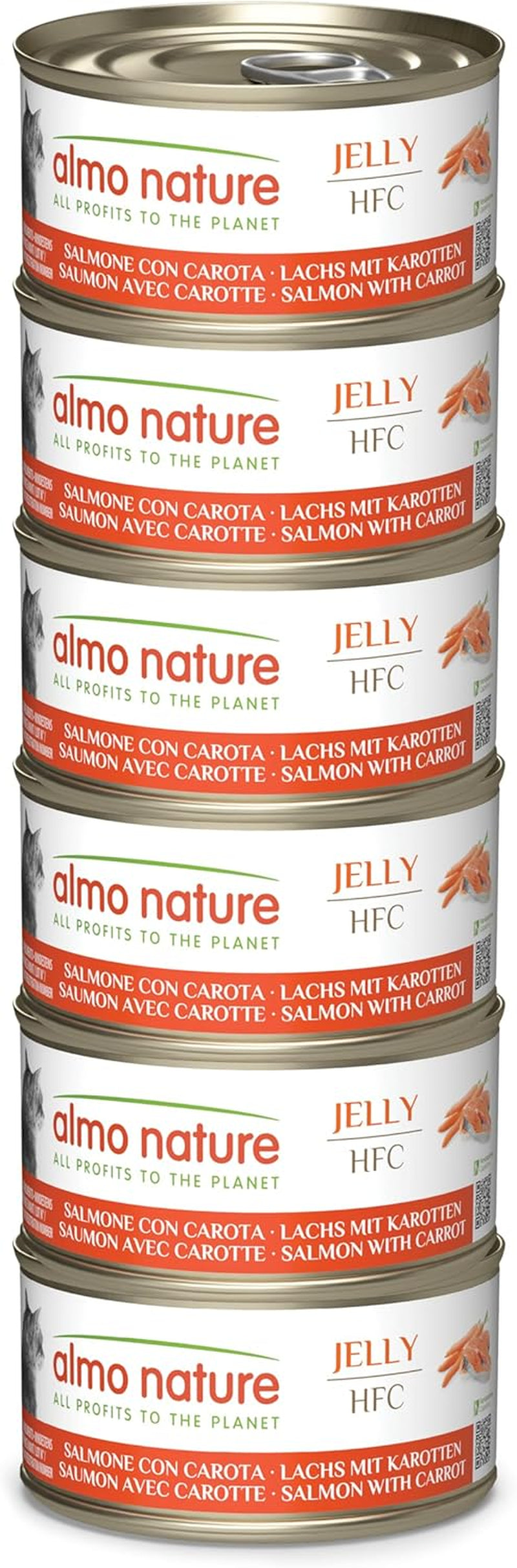 Almo Nature HFC Jelly - Nourriture humide pour chat adulte - Saumon et Carottes - Qualité humaine, Sans gluten - 6 x 70g