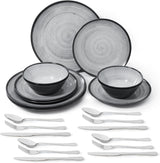 Ensemble de couverts en mélamine, 24 pièces, assiettes de camping pour 4 personnes, couverts d'extérieur et d'intérieur