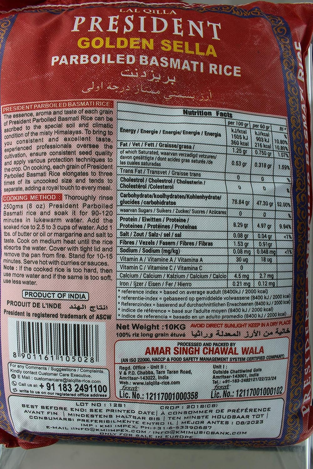 PRESIDENT - Riz Golden Sella Basmati, paquet de 20 (1 x 20 kg)