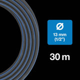Fiskars L Tuyau d'eau, Protection UV, Testé sous pression, Rigidité en torsion 4 (sur 5), 30 m, Ø 1,3 cm (1/2"), 4,2 kg, Noir/Orange/Bleu, 1027105