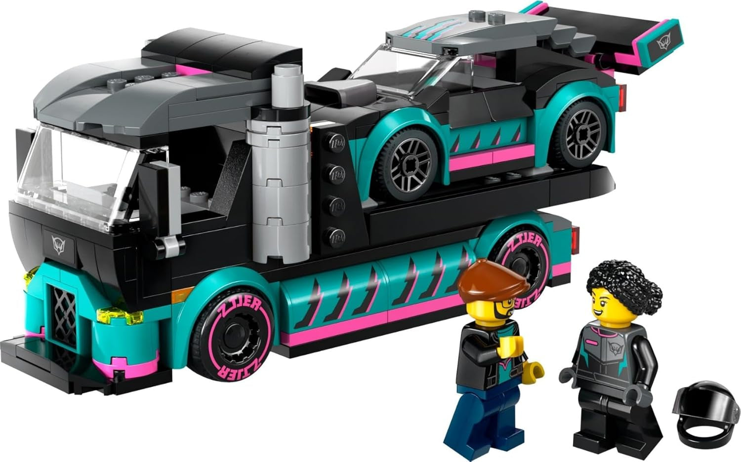 LEGO City Car Transporter avec voiture de course, camion jouet avec rampe de chargement réglable et voiture de course, jeu de construction avec 2 figurines, pilote de course et chauffeur de camion, pour les enfants à partir de 6 ans 60406 Jeux de construction Besuche den LEGO-Store