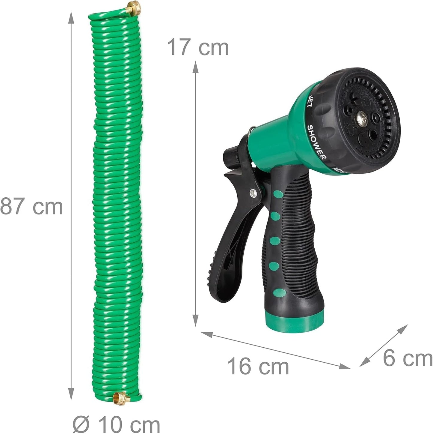 Relaxdays Tuyau spiralé extensible jusqu'à 20 m Tuyau d'arrosage flexible avec pulvérisateur d'eau 7 modes de pulvérisation Vert