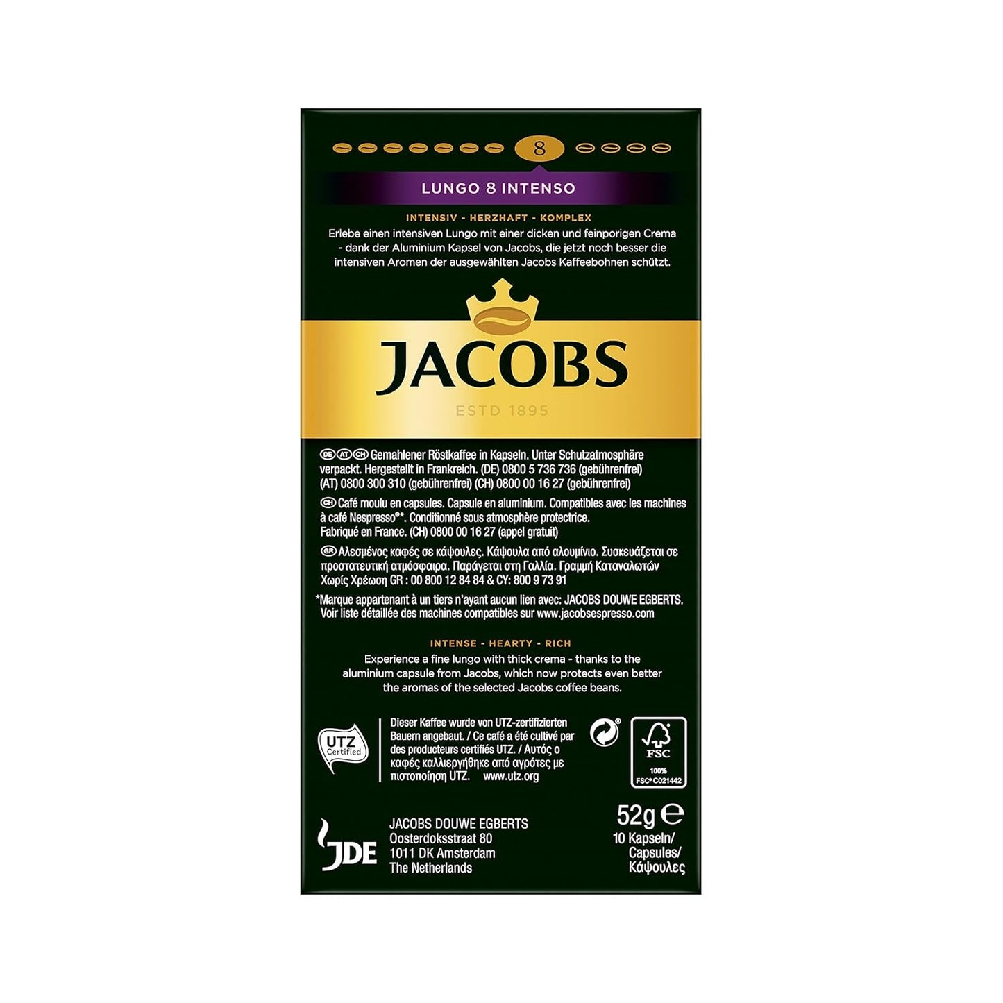 Jacobs Kapseln Lungo Intenso, Intensität 8 & Kapseln Espresso Intenso, Intensität 10,100 Nespresso®* compatible Kaffeekapseln, 10er Pack, 10 x 10 Getränke